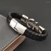 Bedelarmbanden Schipankerarmband voor mannen Hand Multi-lagen Zwart leer met magnetische sluiting Vriendje Sieraden Cadeau