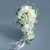 Decorative Flowers KX4B Wedding Cascading Bridal Bouquet Artificial For Butterfly Water Drop Waterfalls Bridesmaid Holding Flower