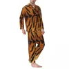 Pijamas masculinos tigre pele impressão outono padrão animal casual oversize conjuntos de pijama homem manga longa bonito lazer gráfico nightwear