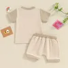 Giyim setleri doğdu bebek erkek bebek kız giysileri kısa kol küçük fasulye baskı renk bloğu t-shirt üstleri elastik bel şortları set sevimli