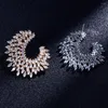 Dangle Earrings 2024 Delicate Cubic Zircon Luxury Geometry Flower Big Wedding Earring For Women Engagement Party Bridal Jewelry Gift