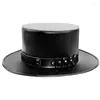 Berets Steampunk Top Hat للبالغين Pu Leathers Magician Cap خمر زي Cosplay زي النساء رجال عيد الهالوين حفلة