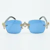 Fabriek directe verkoop mode kruis volledige set diamantgeslepen zonnebril 3524018 met zwarte buffelhoorn arm UV-bescherming en zonbeschermingsbril, maat 18-140 mm