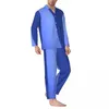 Men's Sleepwear Two Tone Ocean Pajama Sets Blue Texture Trendy Couple Long Sleeve Casual Loose Leisure Piece Home Suit Large Size