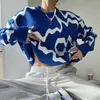 Kadın Sweaters Vintage Street Giyim Y2K Kadın Kazak Harajuku Ulzgang O Boyun Mavi Çizgili Japon Triko Hit Renk