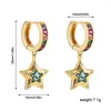 Dangle Earrings Trend Multicolour Crystal Gold Color Metal Star Drop Women Shiny Cubic Zirconia CZ Tiny Circle Hoops Huggie Ear Buckle