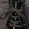 Bottes XMWRLW PU Cuir Cheville Pour Femmes Plateforme Chaussures Talons Hauts Femme 2024 Casual Lace Up Boot