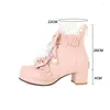 Botas Pxelena Princesa Lolita Noiva Casamento Tornozelo Mulheres Branco Rosa Lace Ruffles Borboleta-Nó Vestido de Festa Cosplay Sapatos 34-43