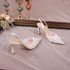 Klänningskor Huidong County 2024 Summer Bead Fram Bag Back Strap High Heel Sandals Women's French Lace Wedding Party Heels