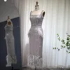 Sharon Said Bling Graues Meerjungfrau-Arabisch-Abendkleid mit Umhang, luxuriöse Feder, Dubai-Formelle Kleider für Frauen, Hochzeit, Party, SS279, 240221