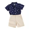 Ensembles de vêtements pour bébés garçons, vêtements d'été, manches courtes, chemise boutonnée, hauts et Shorts solides, tenues hawaïennes pour enfants