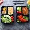 Take Out Containers 10pcs Disposable Meal Prep 3-Compartment Microwave Safe Food Storage (Black With Lid)