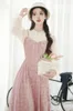 Casual Dresses Retro Romantic Pink Velvet Dress Woman Vintage Chic Design Apricot Patchwork Lady Midi Vestido Festa Robe Rose