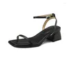 Schnalle Gurt Sandals Gummi Ferse Square Frauen lässig Freizeit pu Sandalias Mujer 958