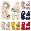 3pcs Children Knitted Hats Scarves Gloves Winter Baby Bear Label Beanies Outdooor Velvet Coldproof Wool Cap Suit Warm Accessory 240227