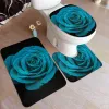 Mats Blue Teal Rose Floral Flower Bath Mat Set Home Gray Butterfly Cover Water Droplet Turquoise Pattern Valentine Gift Toilet Decor