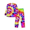 Vêtements de nuit pour hommes Rainbow Tie Dye Pyjama Ensembles Automne Supernova Confortable Quotidien Hommes Deux Pièces Rétro Oversize Vêtements De Nuit