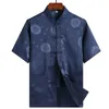 Mens Casual Shirts Men Chinese Style Tops Year Traditional Tang Shirt Stand Collar Short Sleeve Single Breasted Fu Character Print