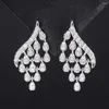 Dangle Earrings Vinregem Lab Sapphire Gemstone Sona Diamond Tassel Wedding Part