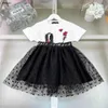 Luxury kids dress sets summer child tracksuits Size 110-160 CM short sleeved T-shirt and Spotted lace short skirt 24Feb20