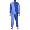 Men's Sleepwear Two Tone Ocean Pajama Sets Blue Texture Trendy Couple Long Sleeve Casual Loose Leisure Piece Home Suit Large Size