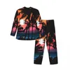 Homens sleepwear pijamas homens tropical palmeira quarto rosa laranja pôr do sol 2 peça conjunto manga longa macio oversize casa terno