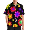 Mäns avslappnade skjortor färgglada blommor grafiska blusar för män kläder ljus blommig 3d tryck strandsemester estetisk y2k kort ärmpojke toppar