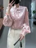 Camicia per abbigliamento etnico Camicia con bottoni rosa Top a maniche lunghe Cinese tradizionale da donna Primavera e autunno 2024 Elegante temperamento dolce