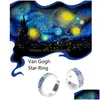 Bagues de cluster Bague plaquée Sier Nice Gogh Starry pour Sky Open Lover Ri Drop Livraison DHD75