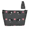 Cosmetische tassen Boston Terrier Love Hearts Trapeziumvormige draagbare make-up Dagelijkse opbergtas Etui voor reistoiletartikelen Sieraden