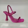 Klädskor höga klackar kvinnors sandaler 2024 Summer Ankle Buckle Strap Sexig Point Toe Party Female Water Diamond Sandalias Mujer