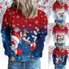 Women's Hoodies Women Fashion Crew Neck Long Sleeve Gradient Print Patchwork Merry Christmas Cotton Sweatshirts Ladies Full Zip Jacket