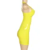 Robe 2023 Sexy femmes sans manches Latex débardeur robes en cuir verni aspect mouillé Clubwear Costume moulante jaune noir Mini robes