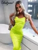 Dress Dulzura Neon Satin Lace Up 2023 Summer Women Bodycon Long Midi Dress Sleeveless Backless Elegant Party Outfits Sexy Club Clothes