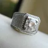 Milangirl Big Hip Hop Rhinestone Men Out Bling Square Ring Pave Setting CZ Wedding Engagement Rings Top Quality 8/9/10/11/12/13