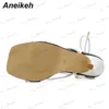 Sandaler Aneikeh 2023 Fashion Sexig snörning Kvinnor Sandaler Square Toe 9cm tunn häl kors bundna festskor hög klack svart vit storlek 35-42 T240302