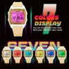 PINDOWS Women 50M Waterproof Outdoor Digital Sport Watches Multi Function Seven Color LED Calendar Wrist Watch with Alarm Clockstopwatch Gifts for Teen