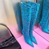 2024 Designer Winter Fashion High Rise Knee High Boots Pointed Teen Slim Hog Heel Snakeskin Long Boots Back Zipper Fashion Women's Boots