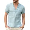 Men's Casual Shirts 2024 High Quality Linen V Neck Bandage T Male Solid Color Long Sleeves Cotton T-shirt Tops Sale