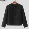 INCERUN Männer Blazer Solide Oneck Langarm Taste Mode Lässig Anzüge Taschen Elegante Street Unisex Mäntel S5XL 240223