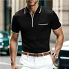 Polo da uomo Polo estiva da viaggio casual a maniche corte T-shirt con tasca con zip sul petto Abbigliamento da ufficio traspirante