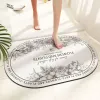 Mats Absorbent Diatomaceous Earth Bath Mats Bouquet Patern Oval Quick Dry Washable Bathroom Rugs Rubber Non Slip Backed Semicircle