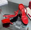 Nowy kwiat ozdobiony sztylet sztylet sandał 1959 LN Calfskin Woman Rouge pur kostka na wysokim obcasie luksusowe buty designerskie buty modne