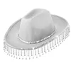 Bérets strass scintillants chapeau de cowboy à franges pour les femmes festival musical Panama accessoires de fête de mariée à large bord