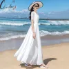 Klänning maxi klänning kvinnor spets lapptäcke casual klänning boho stil vneck sommar fasta färger chiffong klänning överdimensionerad vestidos de fiesta