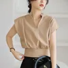 Women's Blouses Fashion Sleeveless Shirt 2024 Summer French Style Solid Color V-neck Blouse Women Tops Loose Clothes Blusa Mujer 27510