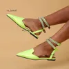 Funky Rhinestone Flat Women Summer 2023 Pointed Toe Strappy Sandals Woman Plus Size 42 Ankle Straps Party Shoes Flats