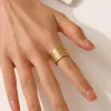 14k Geel Goud Kleur Geometrie Textuur Open Ringen voor Vrouwen Vrouwelijke Vintage Brede Verstelbare Vinger Ring Bruiloft Sieraden Cadeau