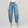 IOO Women avsmalnande beskurna jeans Pocket Sidan Brand Högkvalitativ jeans Löst fit Pants Brand Flare Jeans 240219