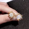 Stud Earrings Fashion White Zircon Snowflake For Women Push-back Earring Wedding Party Engagement Jewelry Gift